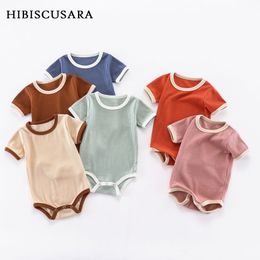 Rompers Summer born Baby Romper Ribbed Infant Cotton Short Sleeve Body Suit Boy Girl Claasic Jumpsuits Clothes 0 12M 230724