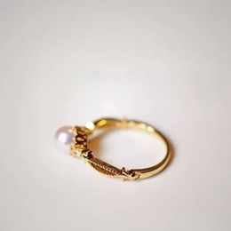 Classic 14K Gold Natural Sea Shell Pearl Ring Special-Interest Design High-Grade Temperament Ring