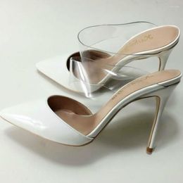 Dress Shoes Keshangjia Large Size 35-44 Mules Thin Heel Women Woman Slip On White Pumps Casual Pointed Toe Fashion