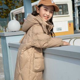 Down Coat 6-15Y Children White Duck Down Jacket Winter Girls Coats Zipper Hooded Solid Soft Tidal Current Kids Outerwear Clothes Hw141 HKD230725