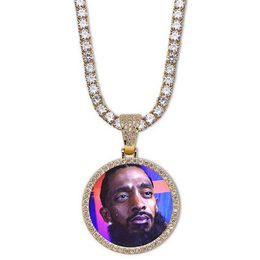 14K Custom Made Po Round Medallions Pendant Necklace With 3mm 24inch Rope Chain Silver Gold Colour Zircon Men Hiphop Jewelry3266