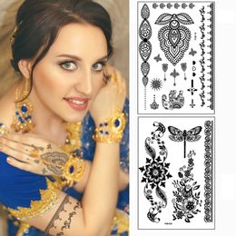 Waterproof Temporary Tattoos for Women Black Lace Henna Design Stickers Mandala Tattoos Diamond Flower Bodi Art Arm Fake Tattoo