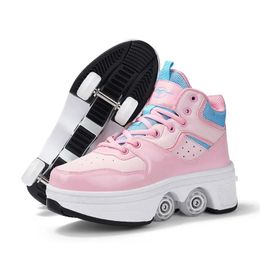 Deformation Roller Skates Shoes 4 Wheels Parkour Sports Shoes Skateboard Shoes Children Adult Roller Skates Shoe Kids Sneakers