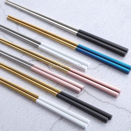 Chopsticks Luxury 304 Stainless Steel Square Titanium Gold Rose Sushi Hashi Colorful Chinese Japanese 1 Pair 23.5cm