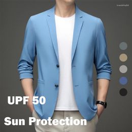 Men's Suits Lightweight Basic Skins UPF 50 Long Sleeve Sun Jacket Suit Blazer Men Summer Dress Blazers Slim Fit For Bussiness Casual Coat