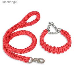 Heavy Duty Pet Dog Collar Leash Set Adjustable Obedience P Chain Collar Nylon Dog Leash Strap Lead Rope for Medium Large Dogs L230620