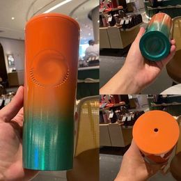 Designer Mugs 710ml Plastic Tumbler Reusable Black Drinking Flat Bottom Cup Pillar Shape Lid Straw