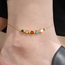 Foxanry Non Fading Gold Colour Smile Face Chain Anklet Party Jewellery for Women Couples Trendy Elegant Holiday Beach Accessories 230719