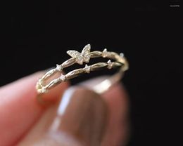 Wedding Rings Luxury Female Crystal Butterfly Thin Ring Classic Gold Colour Engagement Charm White Zircon Stone For Women