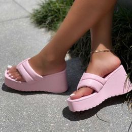 Slippers Rimocy Summer Wedges Flip Flops Women 2022 Clip Toe Chunky Platform Slippers Woman Plus Size 42 Thick Bottom Sandals Slides L230725