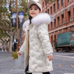 Down Coat Winter Down Hooded Jacket For Girls Solid Color Thicken Warm Padded Coat Real Fur Windproof Girls Casual Windproof Down Jacket HKD230725