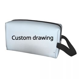 Custom drawing- Cosmetic Bag Women Fashion Big Capacity Makeup Case Beauty Storage Toiletry Bags