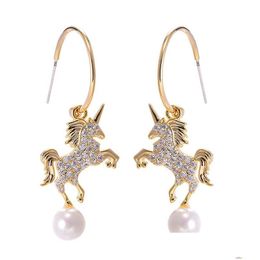 Charm Ins Animal Series Girls Fashion Wild Unicorn Full Zircon Exquisite Earrings For Women Gifts Popular Jewelry Drop Delivery Dhbj0
