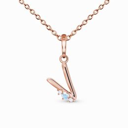 Hot Sale S925 Sterling Silver Letter V Moonlight Stone Pendant Rose Gold Necklace Women's Design Sense Fashion Jewelry