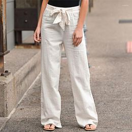 Women's Pants Women Solid Jogger Spring Summer Fashion Elastic Waist Straight Trouser Casual Loose Linen Cotton Wide Leg