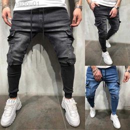 Men's Jeans Men's Jeans Man Cowboy Lining Leisure Sports Pants Upon Multi-pocket Biker Streetwear Slim Elastic Joggers Soild Color Trousers1 L230725