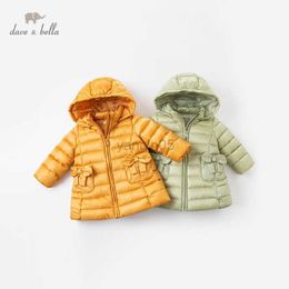 Down Coat DB16015-K dave bella winter baby girls fashion bow pockets hooded down coat children 90% white duck down padded kids jacket HKD230725