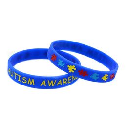 50PCS Autism Awareness Silicone Rubber Bracelet Debossed and Filled in Colour Jigsaw Puzzle Logo Adult Size 6 Colors312m