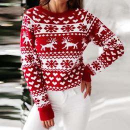 QNPQYX Christmas Sweater Women Deer Knitted Long Sleeve Round Neck Ladies Jumper Fashion Casual Winter Autumn Pullover ClothesPlus Size