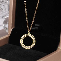 Pendant Necklaces Stainless Steel Necklaces 3A Zircon Crystal Round Hollow Pendant Collar Chain Charm Necklace For Women Jewellery Wedding Gifts NEW J230725