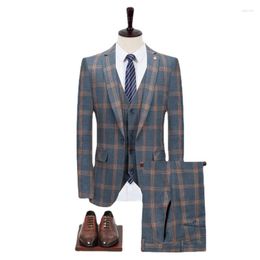 Men's Suits (Jacket Vest Pants) Slim Suit High-End Business Plaid Blazers Wedding Banquet Dress Three-Piece S-5XL