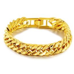 ROMAD Hip Hop Gold Chain Bracelet for Men 12mm Stainless Steel 24k Plated Fashion Jewelry Meal Female Charms Jewelry R4264O