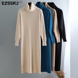 Basic Casual Dresses Casual Dresses Autumn Winter Long highneck straight sweater Women oversize Sweater maix THICK basic Knit 221119 Z230725