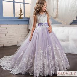 Purple Ball Gown Kids Flower Girl Dress Wedding Party Gowns for Girls Aged 3 4 5 6 7 8 Years281F