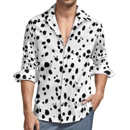 Men's Casual Shirts Dalmatian Dog Print Shirt Cute Spots Dots Long Sleeve Design Street Blouses Spring Vintage Oversized Clothing