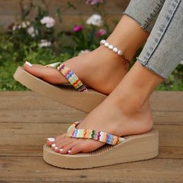 Slippers 2023 Summer New Women's Slippers Fashion Clip-toe Bohemian Platform Shoes Ladies Colorful Wedge Casual Shoes Zapatillas Mujer L230725