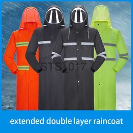 Raincoats Long Men's Single Raincoat Double-layer Thickened Wear-resistant Hooded Reflective Strip Poncho Outdoor Hiking Travel Rain Gear x0724