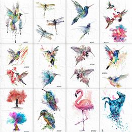 Watercolour Flash Temporary Hummingbird Tattoo Women Dragonfly Birds Body Art Tatoos Waterproof Fake DIY Painting Tattoos Sticker