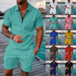 Mens Tracksuits 29 Styles Fashion Polo Sets Mesh Printed Streetwear zipper Short Sleeve Shorts Two Pieces Men Casual Suit S3XL 230724