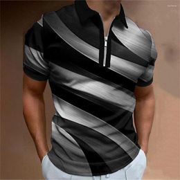 Men's Polos 2023 T-shirts Men Zipper Gradient Original Turndown Oversized Quarter Polo Shirt Breathable Tops Clothing Short Sleeve Tee