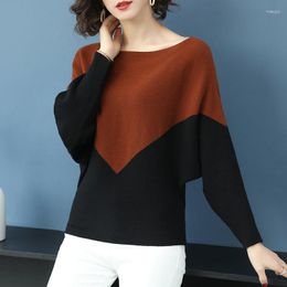 Women's Sweaters Fashion Batwing Sleeve Knit Sweater Women Pullover Spring Autumn Casual Short Colour Matching Jumper Ladies Loose H3166