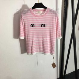 Women's T-Shirt Designer New Women Tee Knits T shirts Tops With Letter Striped Pattern Girls Vintage Crop Runway Stretch Short Sleeve Pullover LN6Y