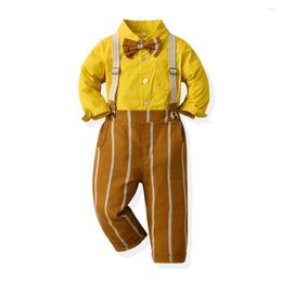 Clothing Sets Gentleman Boy Outfits High Quality Children Birthday Party Clothes Solid Shirt With Striped Pants 1-9 Years Kids Formal Suits
