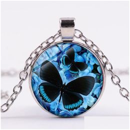 Pendant Necklaces Blue Purple Magic Butterfly Necklace Beautif Insect Flowers Glass Gem Long Chain Handmade Jewellery Drop Delivery Pend Dh1J7