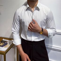 Men's Casual Shirts 2023 Spring Autumn Striped Business Dress Shirt Men Fashion Slim Fit Long Sleeve Mens Work Office Wear L165