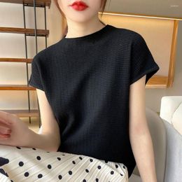 Women's Blouses Women Polyester Blend T-shirt Lightweight Breathable Solid Colour Tee Short Sleeve Casual Top In For Spring