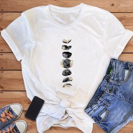 Women's T Shirts Retro Short Sleeved Summer Fashion Fun Cartoon Moon Trend Pattern 90s Printed White T-Shirt Basic T-Shir