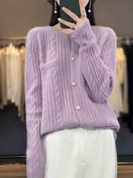 Women's Knits Tees 100 Merino Wool Cashmere Women Knitted Sweater ONeck Long Sleeve Cardigan Geometric Autumn Winter Casual Thick Clothing Jumper 230725