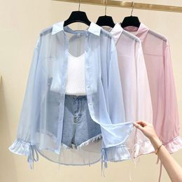Women's Blouses Long Sleeve Fashion Woman Blouse 2023 Cardigan Sun Protection Mid Length White Shirt Women Shirts Korean Y2k Style Japan