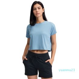 Lu T-Shirt Women Yoga Shirts Short Sleeve Summer Tee Sports Wear Crop Top Outdoor Fitness Running Dry Fit High Elastic Workout GYM Woman T shirts