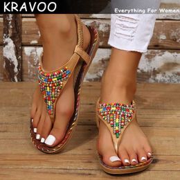 Slippers KRAVOO Women Shoes Roman Rhinestone Flip Flops Women's Sandals Flat Female Slippers Elastic Band Women's Sandal Summer 2023 L230725