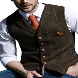 British Style Wool Plaid Groom Vests Attire For Wedding Party Slim Fit Men's Vests Custom Made Plus Size Prom Dinner Groomsme191q