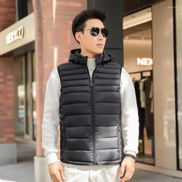 Men's Vests Hooded Autumn Sleeveless Jacket For Men Fashion Warm Solid Coats Winter Vest Light Plus Size Male Work Waistcoat Y80