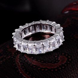Cluster Rings 925 SILVER PAVE SETTING FULL DIAMOND ETERNITY ENGAGEMENT WEDDING Ring SET Fine Jewellery Size 5-12