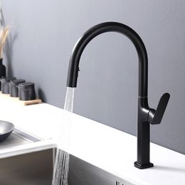 Kitchen Faucets Gray Faucet for Kitchen Sink Brushed Gold Pull Out Black Spring Spout Mixers Tap Hot Cold Water Crane