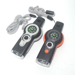 Whistle Outdoor 7-in-1 Multifunctional Whistle Survival Whistle with LED Light Thermometer Compass Whistle HW57